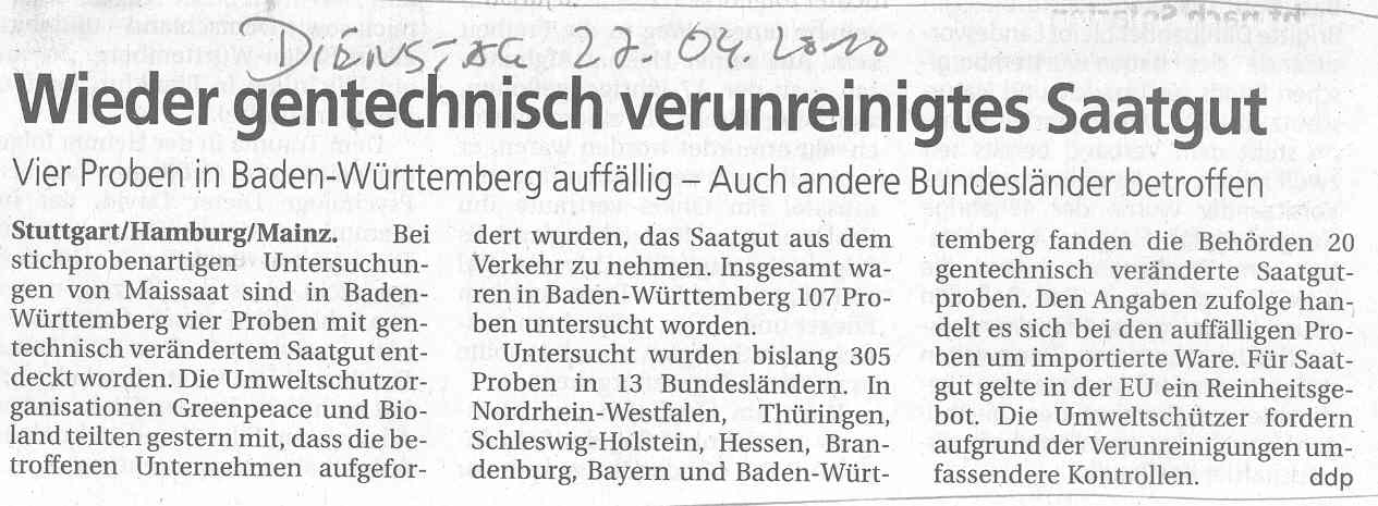 Sdwestpresse 20100427: verunreinigtes_Saatgut